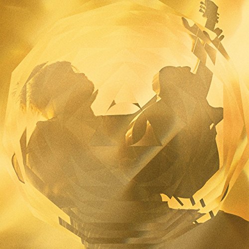 Silhouettes of musicians playing instruments against a glowing, abstract golden background.