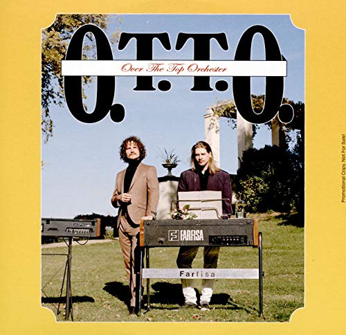 "Album cover featuring two men standing behind keyboards in a grassy outdoor setting."