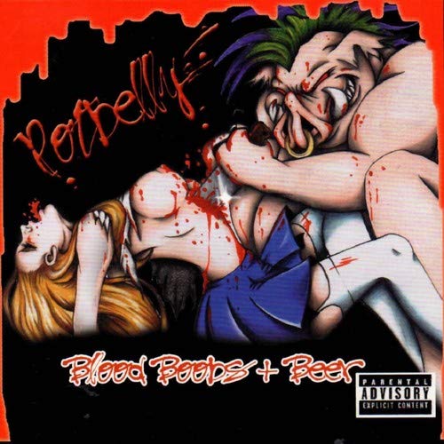 Album cover with cartoonish, violent imagery of figures and blood splatters.