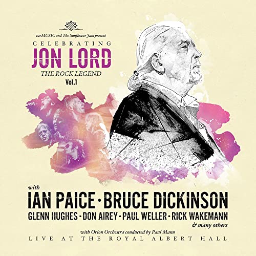 Album cover for "Celebrating Jon Lord," featuring a portrait and musicians.