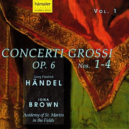 CD cover for Handel’s Concerti Grossi, Op.6, with ornate fabric detail.