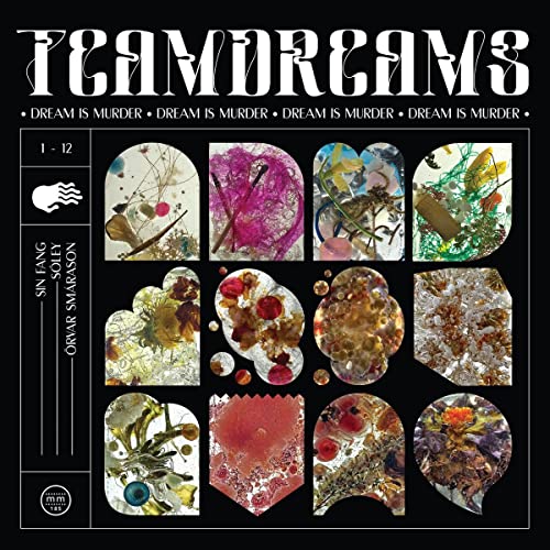 Album cover with "TEAMDREAMS" text and twelve colorful abstract organic shapes on black.