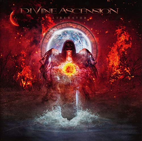 Dark fantasy album cover featuring a hooded figure amidst flames and water.