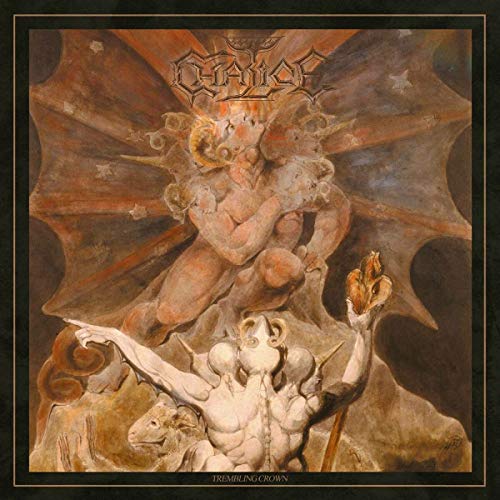 Album cover for Chalice’s “Trembling Crown” featuring demonic figures in orange tones.