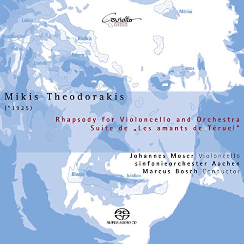 CD cover for Mikis Theodorakis compositions with a map background.