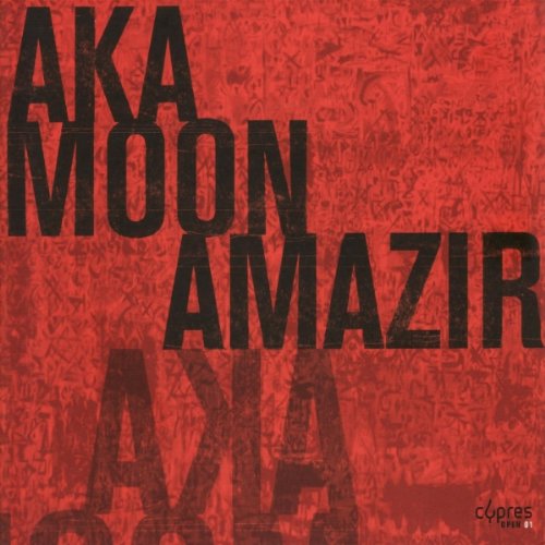 Red album cover with "Aka Moon Amazir" in large black text, subtle texture.