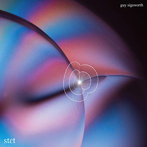 "Album cover with abstract blue and red design, white logo, and artist's name."
