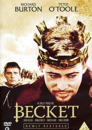 "Becket DVD cover featuring a man wearing a crown, with another man behind."