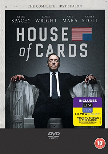 "House of Cards Season 1 DVD cover featuring Kevin Spacey in a suit."