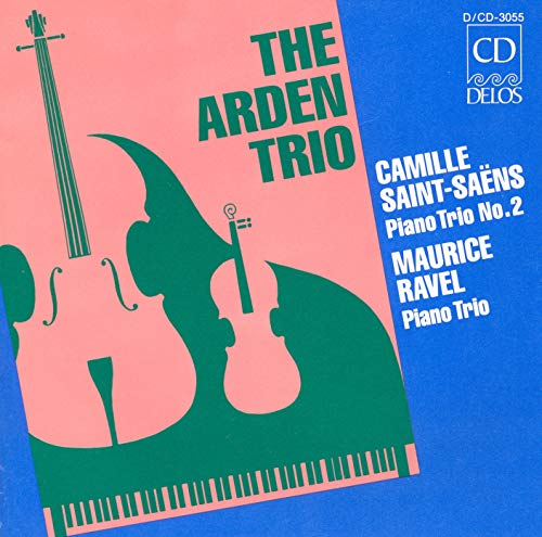 "CD cover with green violin and piano silhouettes on pink and blue background."