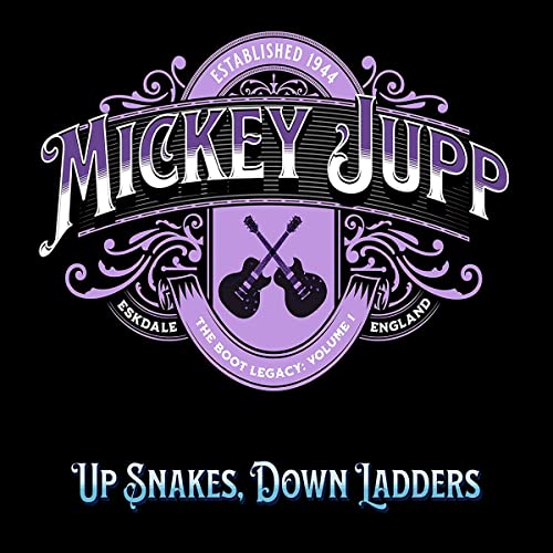 CD cover for Mickey Jupp’s “Up Snakes, Down Ladders” with guitars.