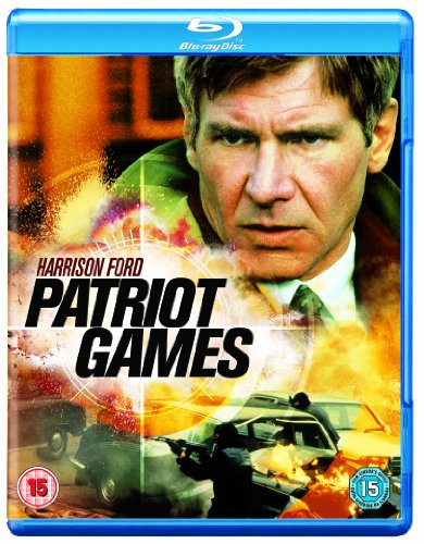Patriot Games" Blu-ray cover featuring Harrison Ford and action scenes.