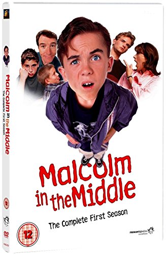 "White DVD case with 'Malcolm in the Middle' title and characters from the show."