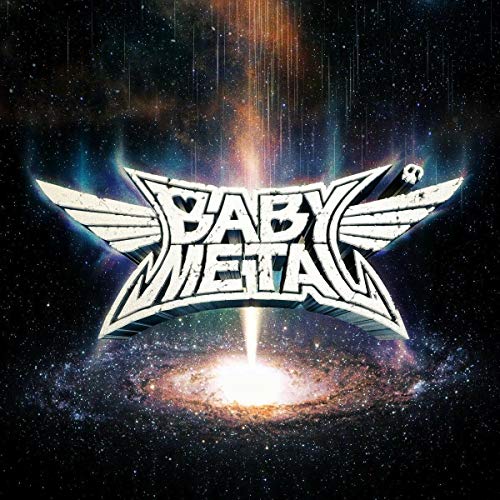 "Album cover with 'BABYMETAL' logo in white, surrounded by a galaxy scene."