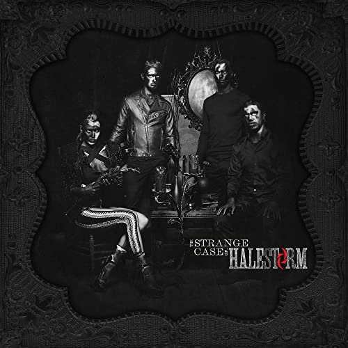 Black and white album cover featuring Halestorm band members and ornate frame.
