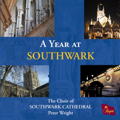 "Blue album cover with 'A Year at Southwark' and cathedral images."