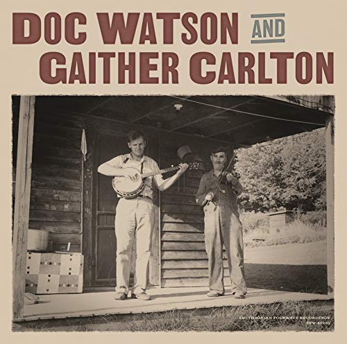 "Vintage vinyl album cover featuring two men with instruments on a porch."