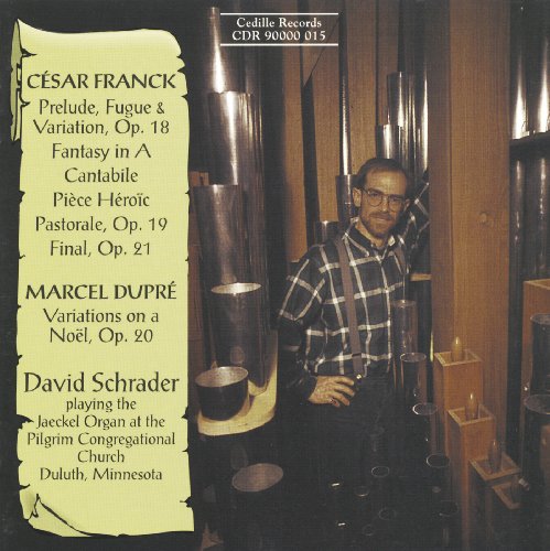 CD cover with man standing by organ pipes, yellow text overlay on left side.