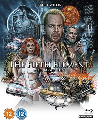 Blu-ray cover for "The Fifth Element" featuring Bruce Willis and Leeloo.