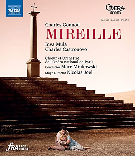 Blu-ray cover for Gounod's *Mireille* opera, featuring a stone monument and couple.