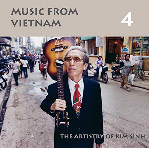 CD cover featuring Kim Sinh with a guitar in a Vietnamese street.