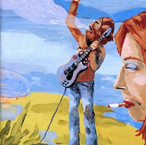 Painted CD cover featuring a man playing guitar with a woman’s face.