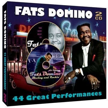 Fats Domino double CD case featuring the artist’s portrait and performance images.