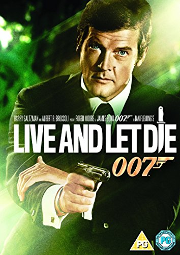 Roger Moore as James Bond holding a gun on the Live and Let Die cover.