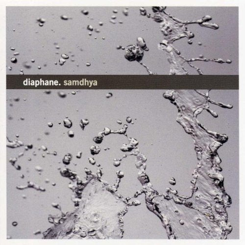 CD cover with abstract water splash design and text “samdhya”.