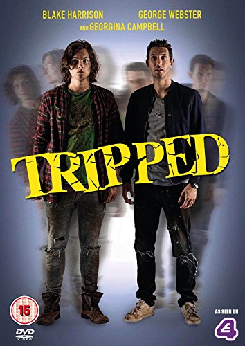 "DVD case with two men standing in front of a blurred background."