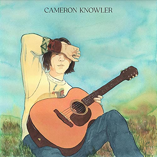 Watercolor album cover featuring a person with a guitar in a field.