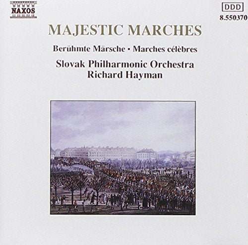 "CD cover with 'Majestic Marches' title and vintage illustration of a large crowd."