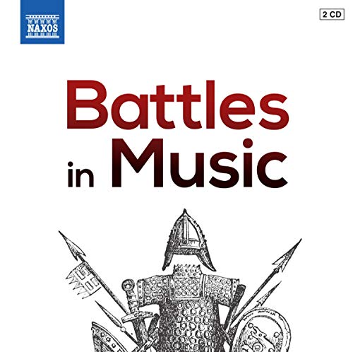 CD cover for "Battles in Music" with sketched armor and weapons.