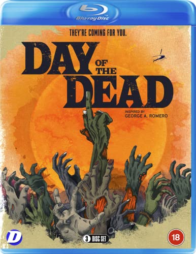 Blu-ray cover art showing many zombie hands reaching upward against a large orange sun.