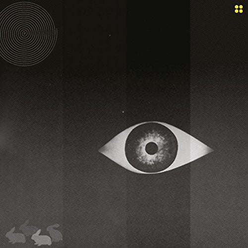 Black album cover with a central eye, spiral, and rabbit silhouettes.