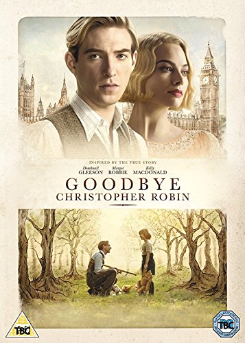 DVD cover for "Goodbye Christopher Robin" with actors and forest scene illustration.