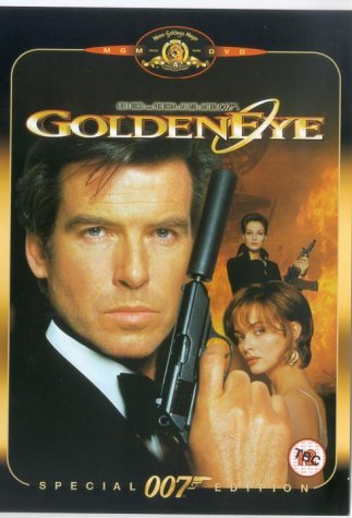 GoldenEye DVD cover featuring Pierce Brosnan holding a gun, with other actors.