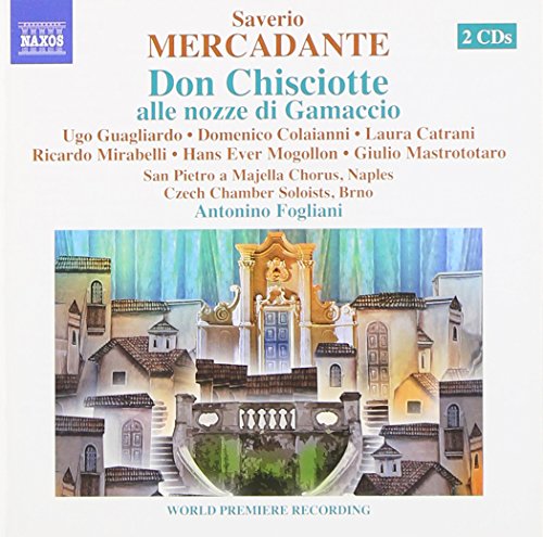 "Album cover with Italian village scene and opera title in orange and teal text."