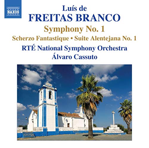 CD cover: Portuguese church with palm trees, orchestral works by Freitas Branco.