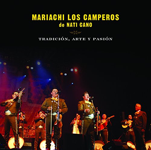 "CD cover featuring a mariachi band performing on stage under colorful lights."