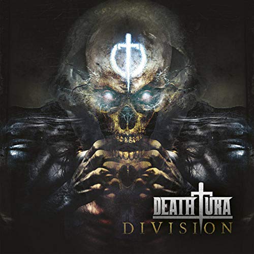 "Album cover art featuring a skull with glowing eyes and a cross on its forehead."