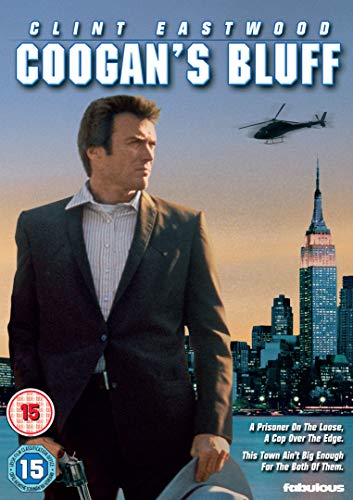 DVD cover for "Coogan's Bluff" featuring Clint Eastwood against a New York City skyline.