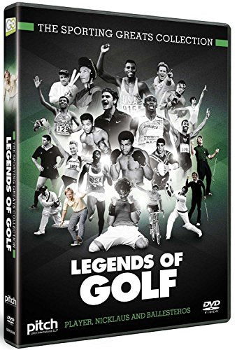 DVD case with "Legends of Golf" title and collage of famous golfers in various poses.