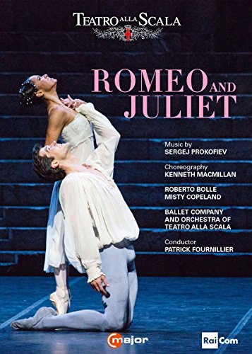 DVD cover of ballet dancers in white, with "Romeo and Juliet" title in pink letters.