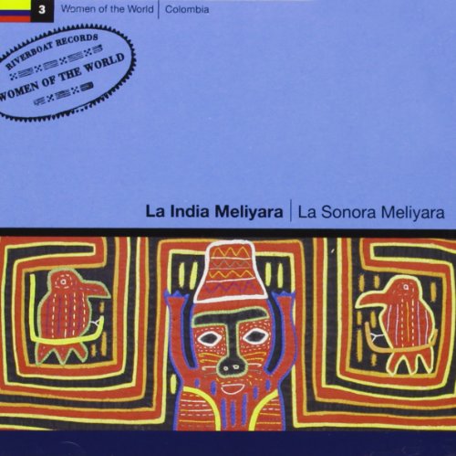 "CD cover with blue background, colorful tribal designs, and 'Women of the World' stamp."