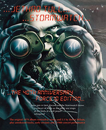 Jethro Tull's "Stormwatch" album cover: man with binoculars, stormy seas reflected.