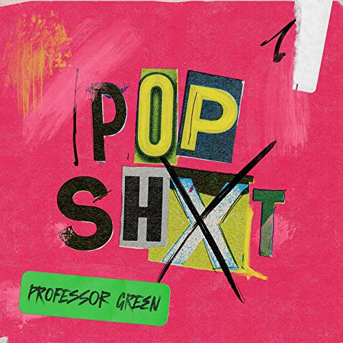 Album cover for Professor Green’s “POP SHXT” with bold, cut-out lettering.