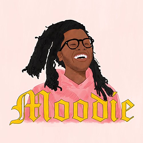 Illustration of a smiling Black man with dreadlocks and glasses, with “Moodie” text.