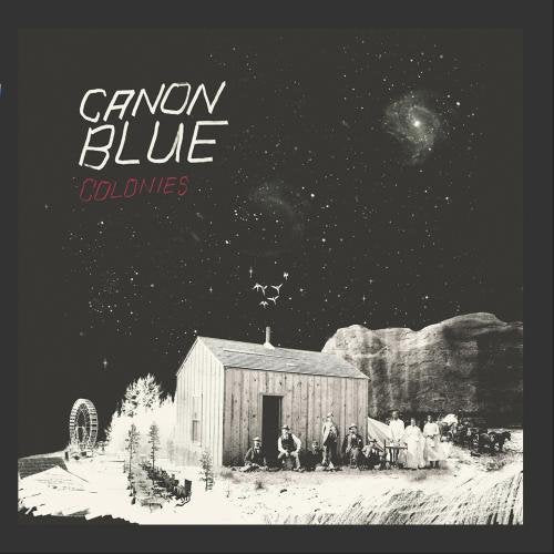"Album cover with a sepia-toned image of a wooden cabin under a starry night sky."