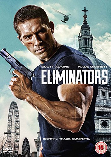 DVD cover for "Eliminators" featuring a man holding a gun, London landmarks in background.